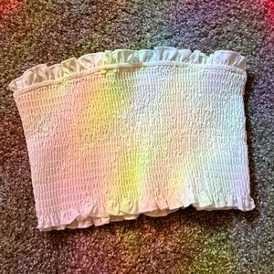 White ruffle/shirred tube top